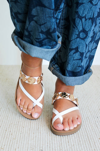 Soleil Coin Strap Sandal • White