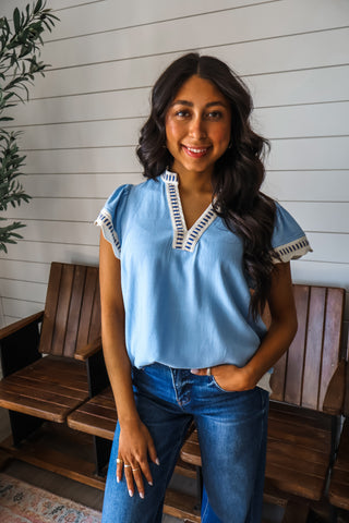 Sandshell Linen Scallop Top • Blue