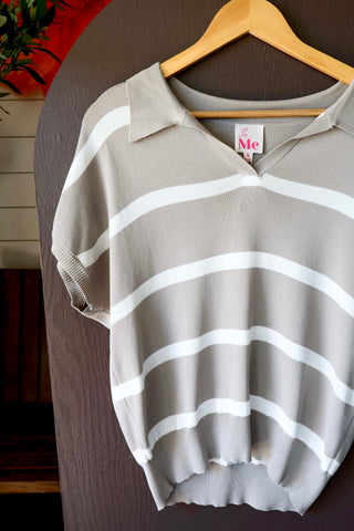 Summer Sale 60 • Grey Striped Knit Top - FINAL SALE