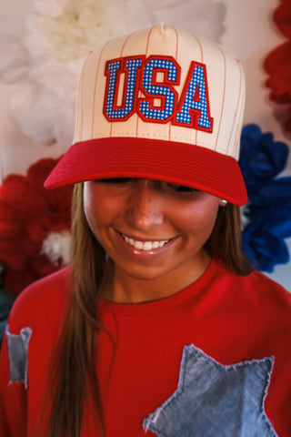 Land Of The Free USA Trucker Hat • Red