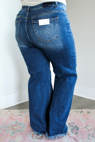 Lani Distressed Wide Leg • Dark Wash - PLUS