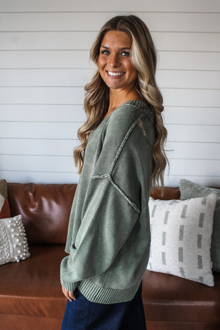 Wear On Repeat V-neck Sweater • Olive