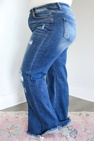 Lani Distressed Wide Leg • Dark Wash - PLUS