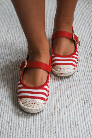 Dirt +Diamonds striped flat- red/cream - FINAL SALE
