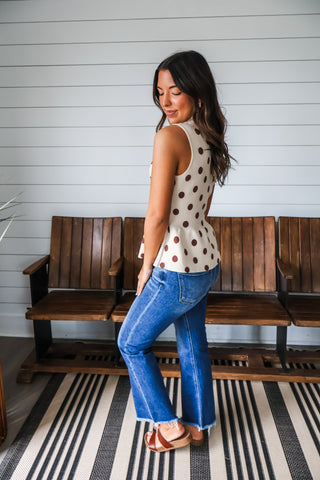Polka Dot Social Peplum Top • Latte