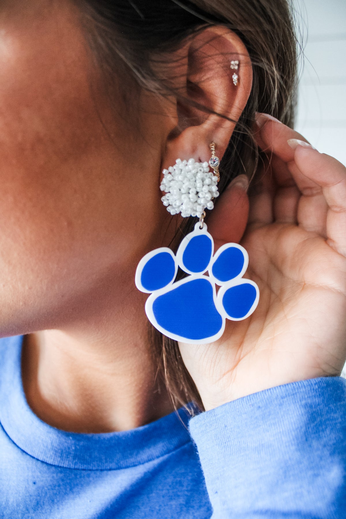 Go Big Or Go Home Earrings • White/Blue