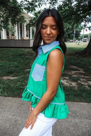 Pretty & Preppy Ruffle Top • Green