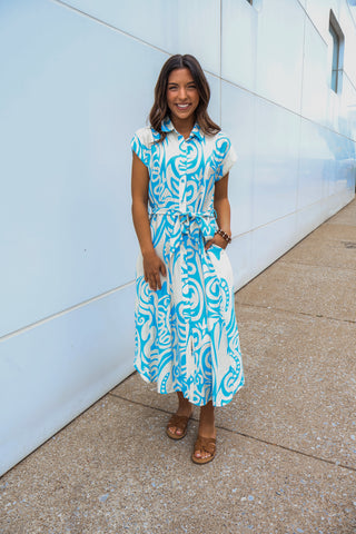 Swirling Waters Shirtdress • Cream/Blue
