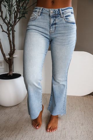 Sophia Mid Rise Ankle Flare • Light Wash