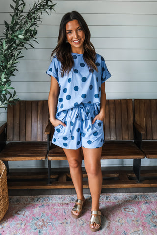Major League Fun • blue polka dot top