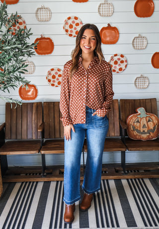 Satin Stunner Dotted Blouse • Toffee