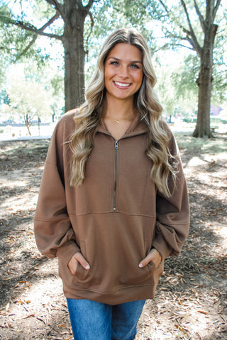 Put Into Perspective Half Zip • Mocha - FINAL SALE