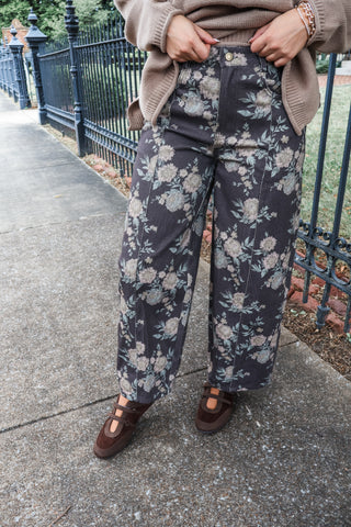 Dusty Blooms Denim Barrel Pants