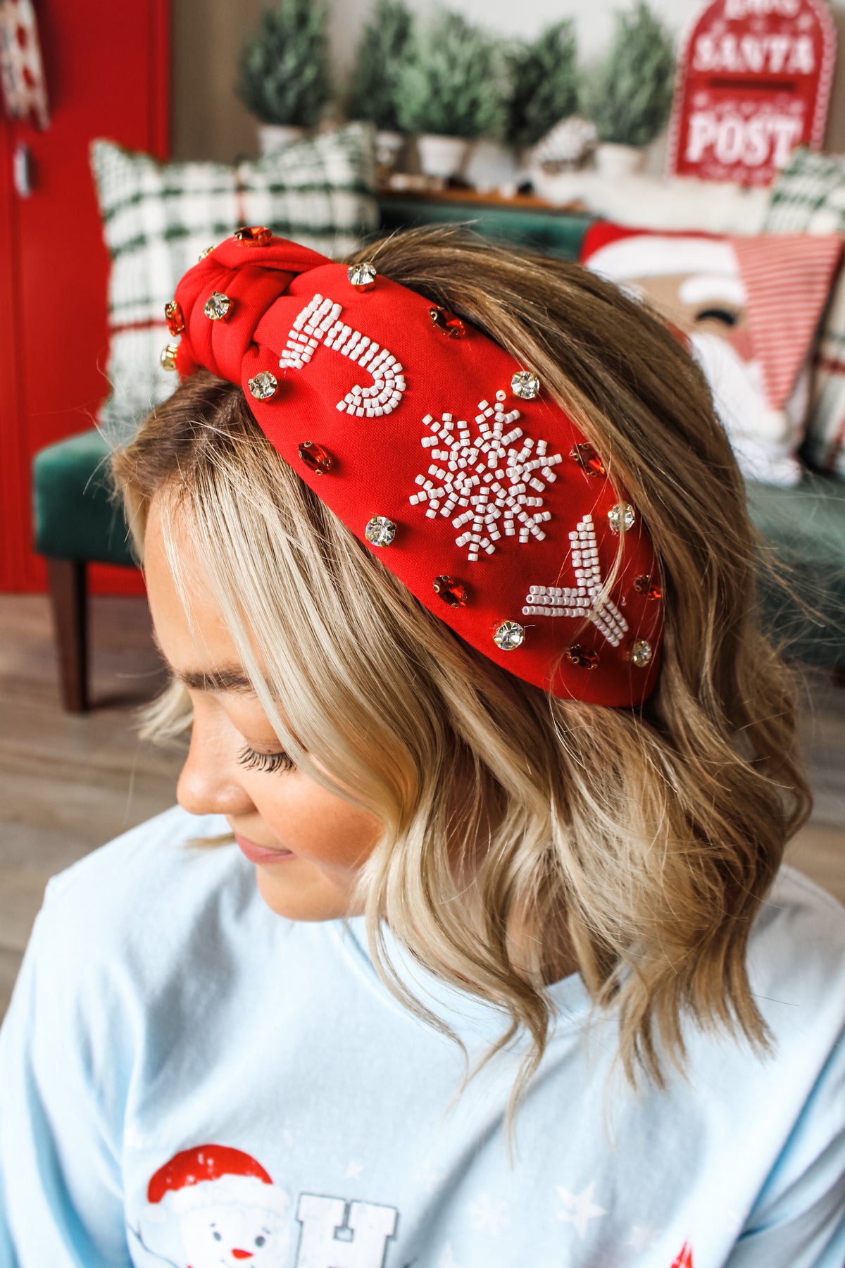 Joy To The World Beaded Headband • Red