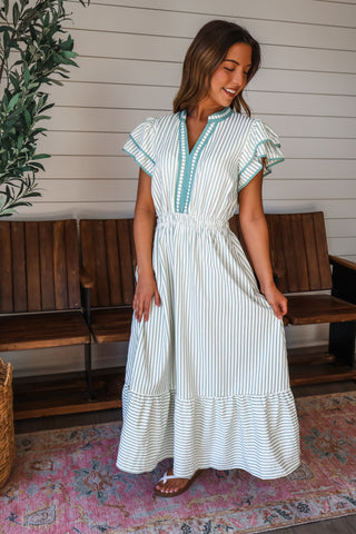 Springtime Stripes Ruffle Midi • Sage