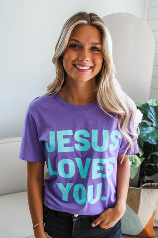 Jesus Loves You Graphic Tee • Purple