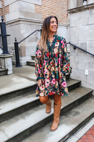 Painted Petals Pocket Dress • Emerald