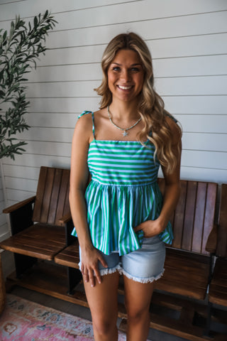 Sweet & Striped Ruffle Tank • Blue/Green