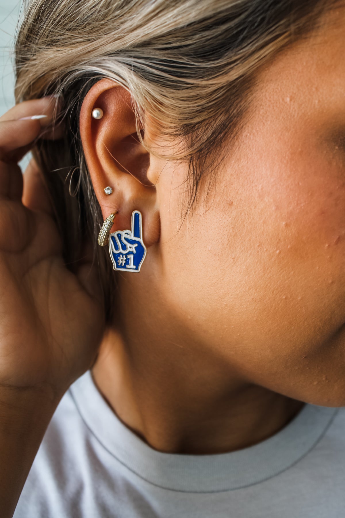 Number One Fan Enamel Earrings • Blue