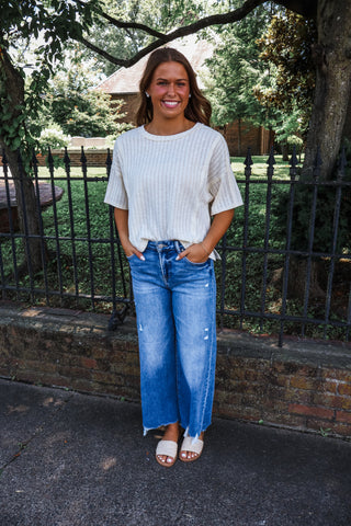 Boho Breeze Ribbed Top • Cream