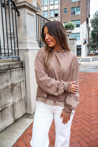 Effortless Charm Ruffle Trim Pullover • Mocha