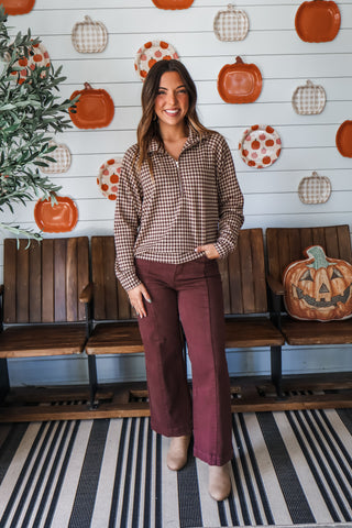 Gingham & Grace Half Zip • Chocolate