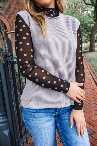 Pretty Polka Dot Mesh Top • Black