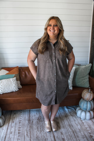 Set The Tone Twill Suede Dress • Ash Mocha - PLUS