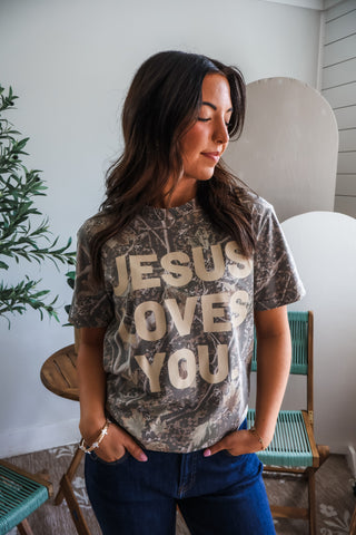 Jesus Loves You Graphic Tee • Camo