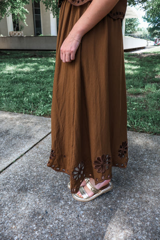 Eyelet Elegance Skirt Set • Brown