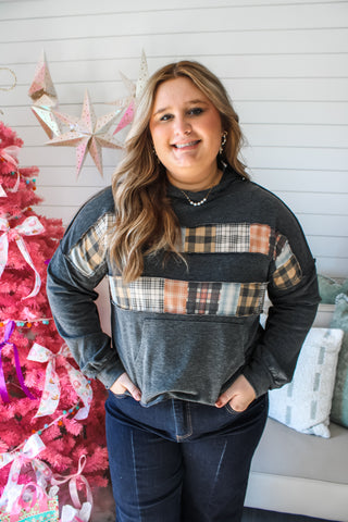 Plaid Cutie Hooded Pullover • Charcoal - PLUS