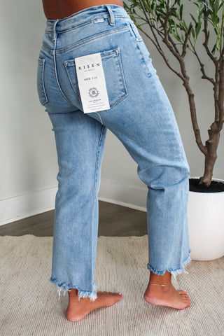 Miranda Frayed Hem Straight • Light Wash