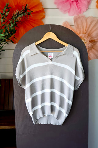 Summer Sale 60 • Grey Striped Knit Top - FINAL SALE