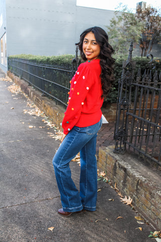 Happy Holidays Pom Sweater • Red