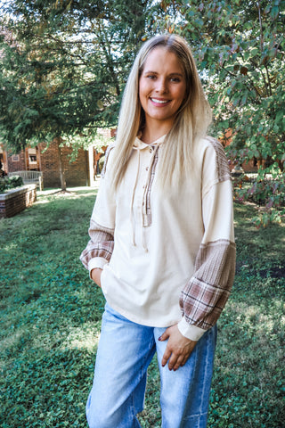 Pop Of Plaid Hoodie Pullover • Cream