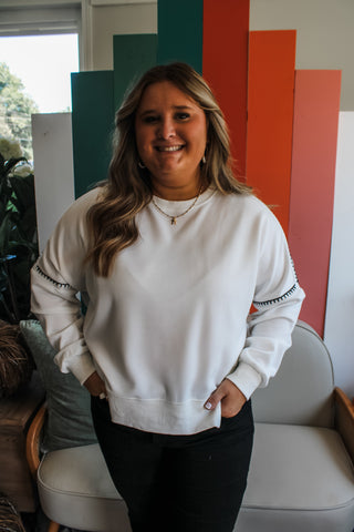 All Stitched Up Pullover • White - PLUS