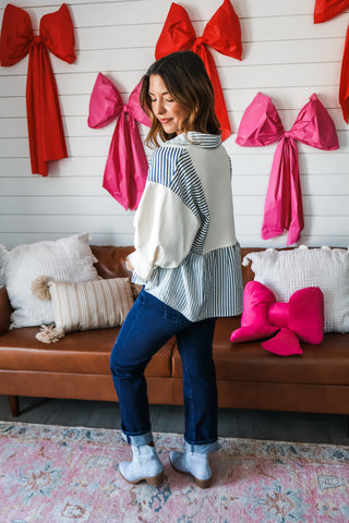 Pippa Striped Peplum • Cream/Blue