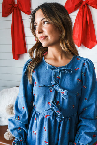 Cherry Picking Denim Dress