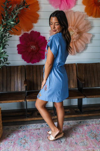 Meadow Muse Drawstring Dress • Blue