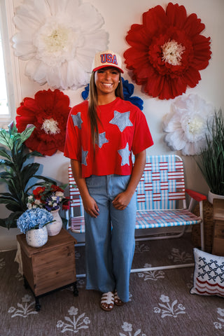 Starstruck Denim Patch Top • Red