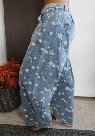 Daisy Printed Barrel Leg Jean - FINAL SALE
