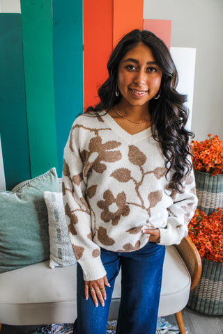 Autumn Blooms Sweater • Cream/Tan - FINAL SALE