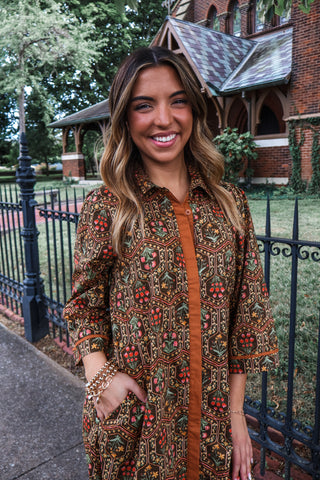 Blooming Borders Shirtdress • Brown Floral