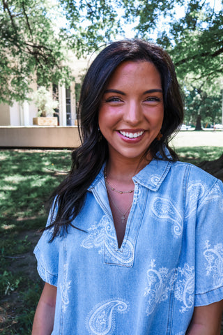 Paisley Print Denim Tunic • Light Wash