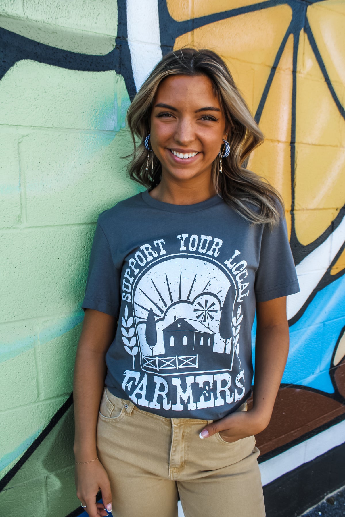 Support Your Local Farmers Graphic Tee • Slate Grey