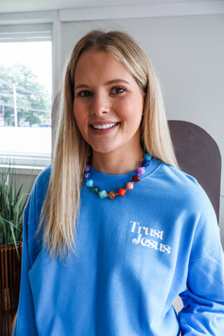 Trust Jesus Graphic Pullover • Blue