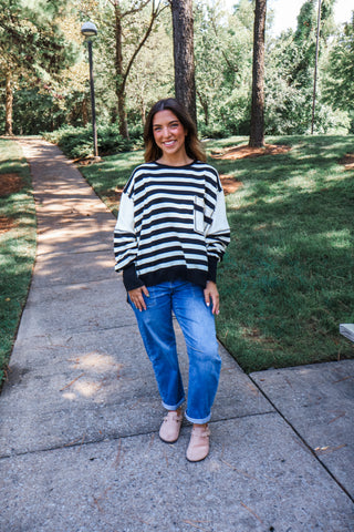 Seeing Stripes Oversized Pullover • Black
