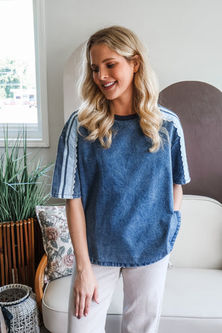Blue Jean Baby Lace Trim Top