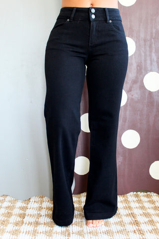 Brynn Double Button Wide Leg • Black