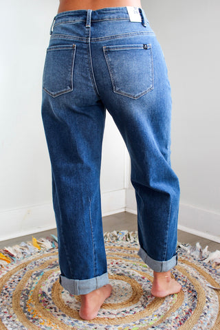 Audrey Darted Barrel Jean • Dark Wash